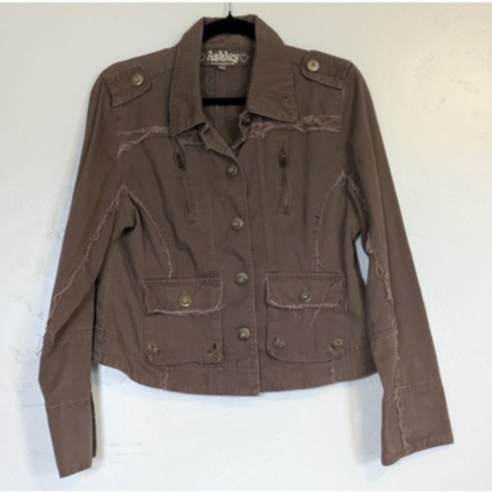 Ashley by 26 International Jacket Womens Size XL Distressed Fringe Frayed Button
